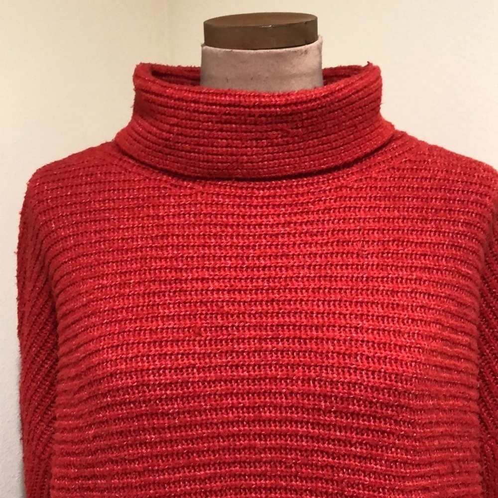 Anthropologie Pilcro Sweater Size Medium Vermillion Red Orange Ribbed Pullover - Picture 3 of 12